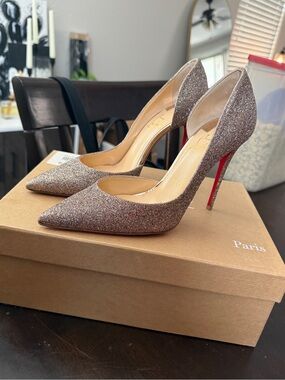 Size 36 Christian Louboutin 'Iriza​' Half d'Orsay Multicolor Glitter Pump